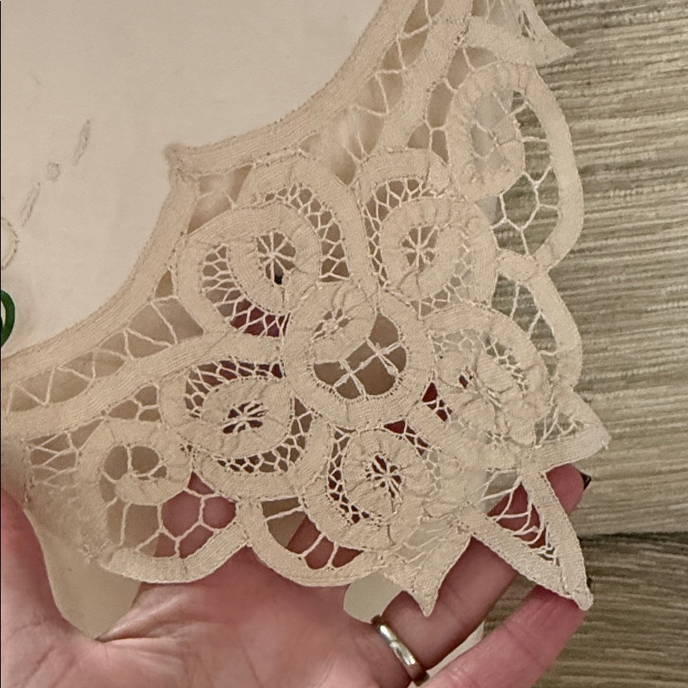 Lace Accent Pillow with Green Ribbon handmade charming cottage country decor - Picture 3 of 7